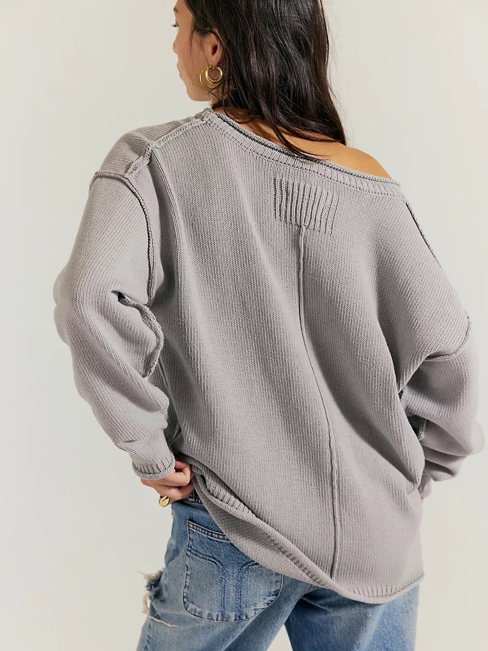NWT FREE PEOPLE WE THE FREE Ella Roll-Neck Cotton Knit Sweater | Silver Lining - Picture 2 of 5